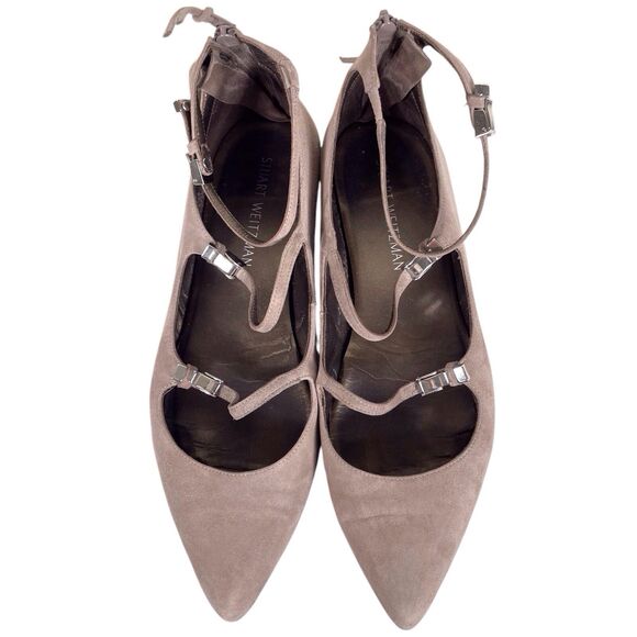 STUART WEITZMAN Flippy Suede Leather Multi-Strap Flats Size 10 Mary Jane Beige - Picture 3 of 13